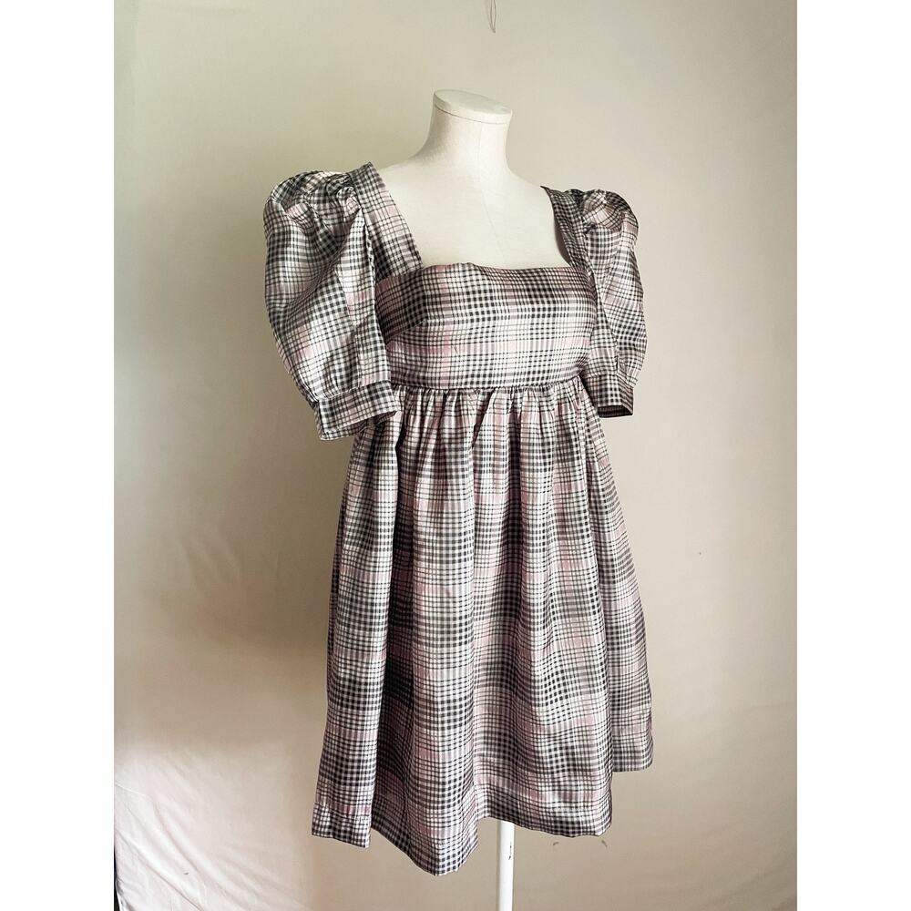 NWT En Saison Plaid Organza Mini Babydoll Dress. Size small-4-6.